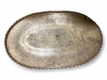 Large Brass Oval Tray with Pie Crust Edge 46" x 29"