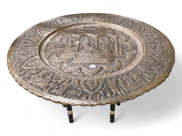 Copper Asian Themed Round Coffee Table 16" H x 29" in Dia.