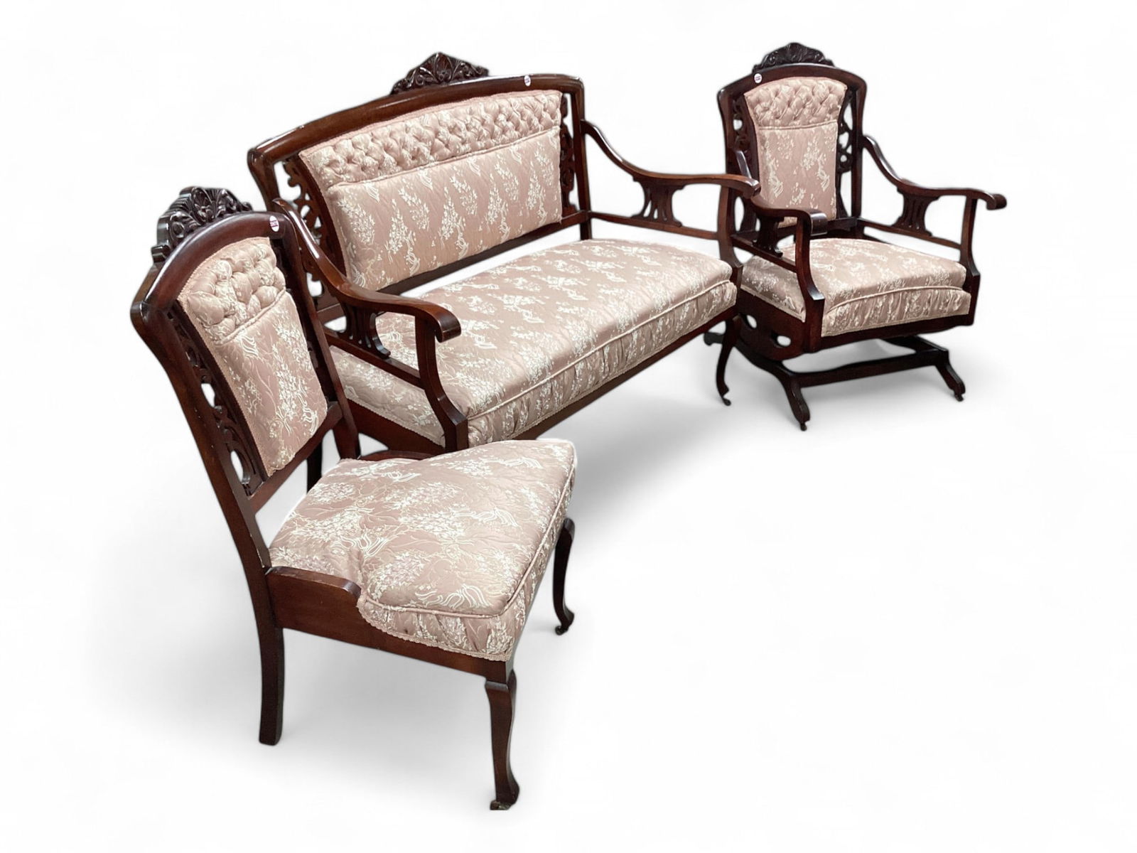 Mahogany Victorian Chair - Love Seat & Platform Rocking Chair (1 of 2)