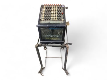 Burroughs Beveled Glass Sided Adding Machine on a Rolling Stand