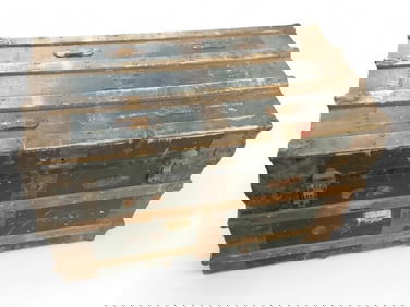 Flat Top Trunk with Wood Staves plus Miscellaneous Contents 24" H x 38" W x 21 1/2" D