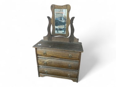 Oak Doll Dresser and Mirror 25" H x 16" W x 7" D