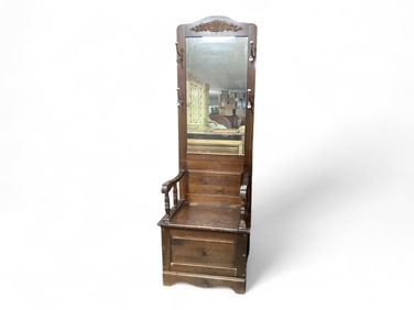 Hall Coat Rack with Mirror, Seat and Storage 72" H x 24";W x 16 1/2" D