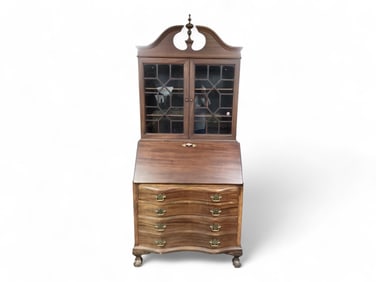 Union National Mahogany Drop Front Serpentine Secretary 85" H x 36" W x 18" D