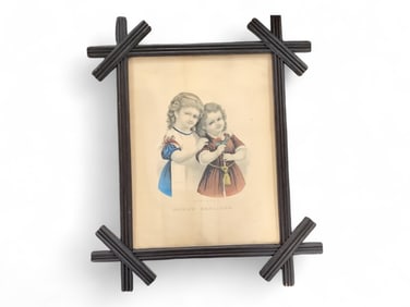 Currier and Ives Print "Mama's Darlings" Image measures 13.25" x 17.5"; frame measures 25" x 21".