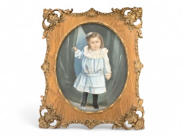 Unique Frame with Unique Picture of Little Girl Image measures 19" x 15"; frame measures 26" x 22".