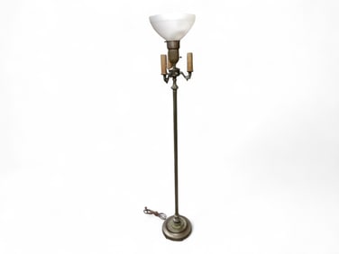 3 Light Cast Metal Floor Lamp with Green Agate Accent
