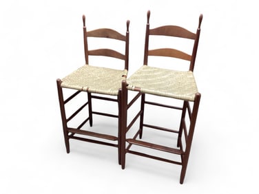 2 Shaker Style High Stools with Splint Seats 1 stool 30" H to seat the other is 27" H to seat