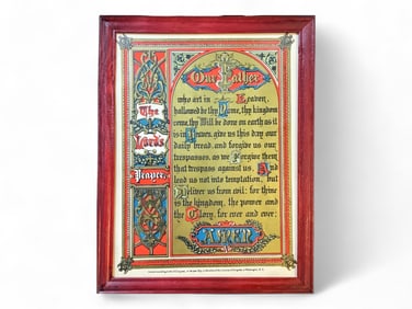 Framed Illuminated Manuscript of the Lord's Prayer Measures 9.5" x 12".