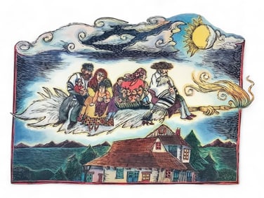 Ilene Winn-Lederer, American Born 1941, "Journey of Life", Wood Block Print, Print measures 14" x