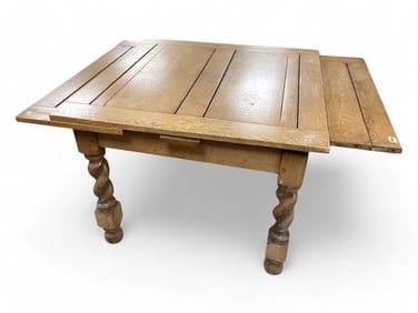 Oak Draw Leaf Table with Rope Turned Legs 30 1/2" H 42" W without leaves up x 42" D the leaves are