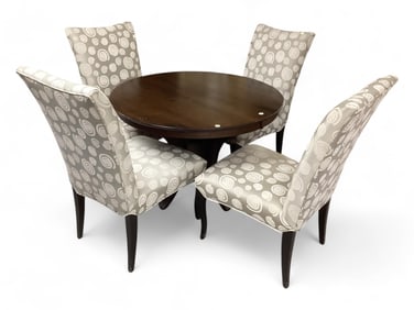 Round Dark Stained Table & 4 Upholstered Chairs 29" H x 42" in Dia.