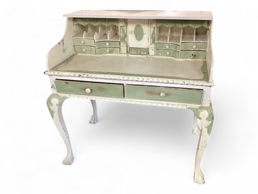 Green & White Secretary with Plank Top 42" H x 40 1/2" W x 23 1/2" D