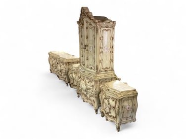 Ornate French Style Armoire, Chest of Drawers, Night Stands & Bed Armoire: 88" H x 42" W x 20 1/2" D