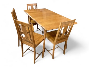 Small Oak Table with 4 Chairs 29 1/2" H x 51 1/2" W x 29 1/2"