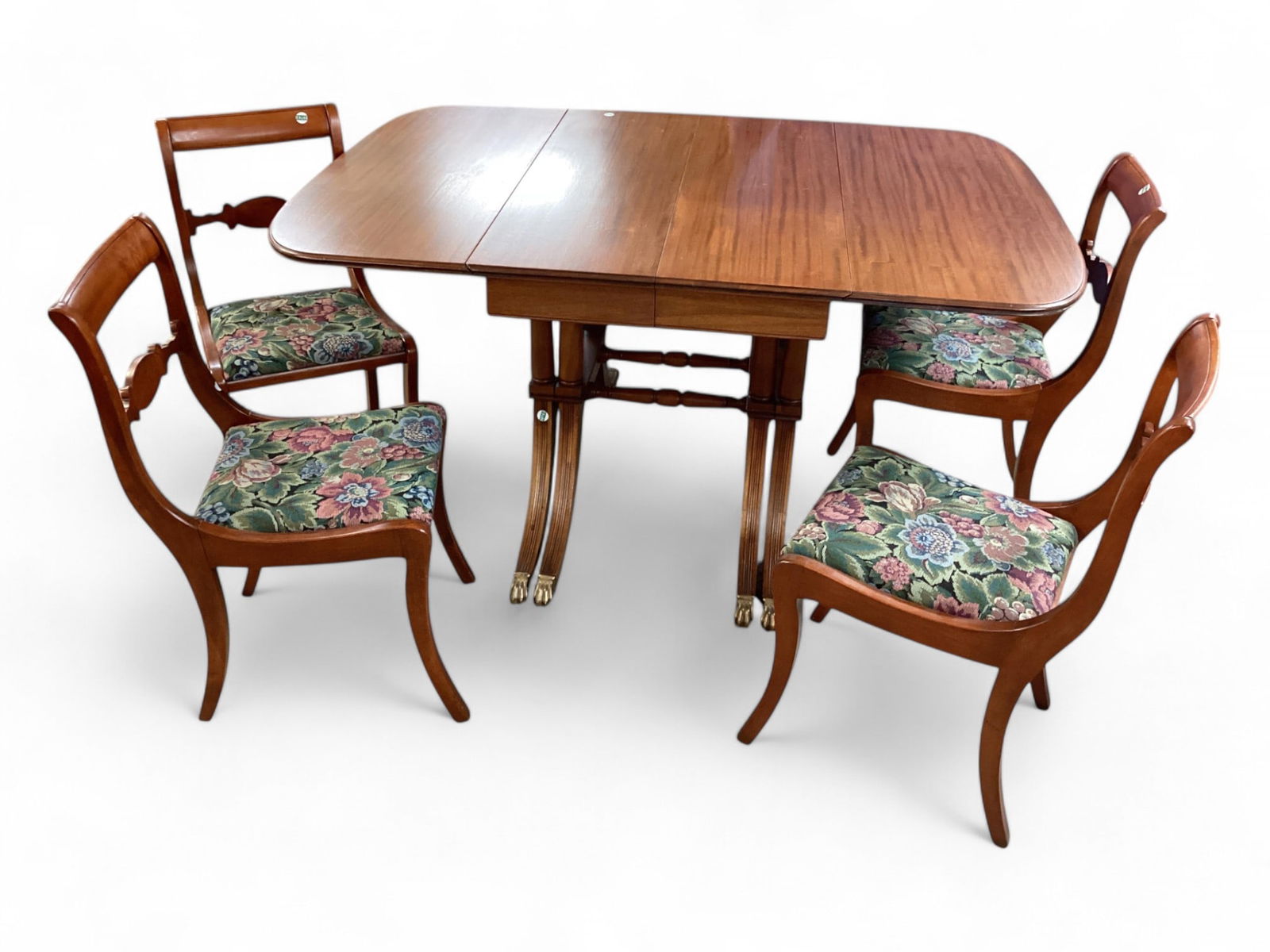 Dunkin' Phyfe Mahogany Drop Leaf Table with Gold Claw Feet and 4 Chairs 30" H x 60" L x 42" W: Dunkin' Phyfe Mahogany Drop Leaf Table with Gold Claw Feet and 4 Chairs30" H x 60" L x 42" W