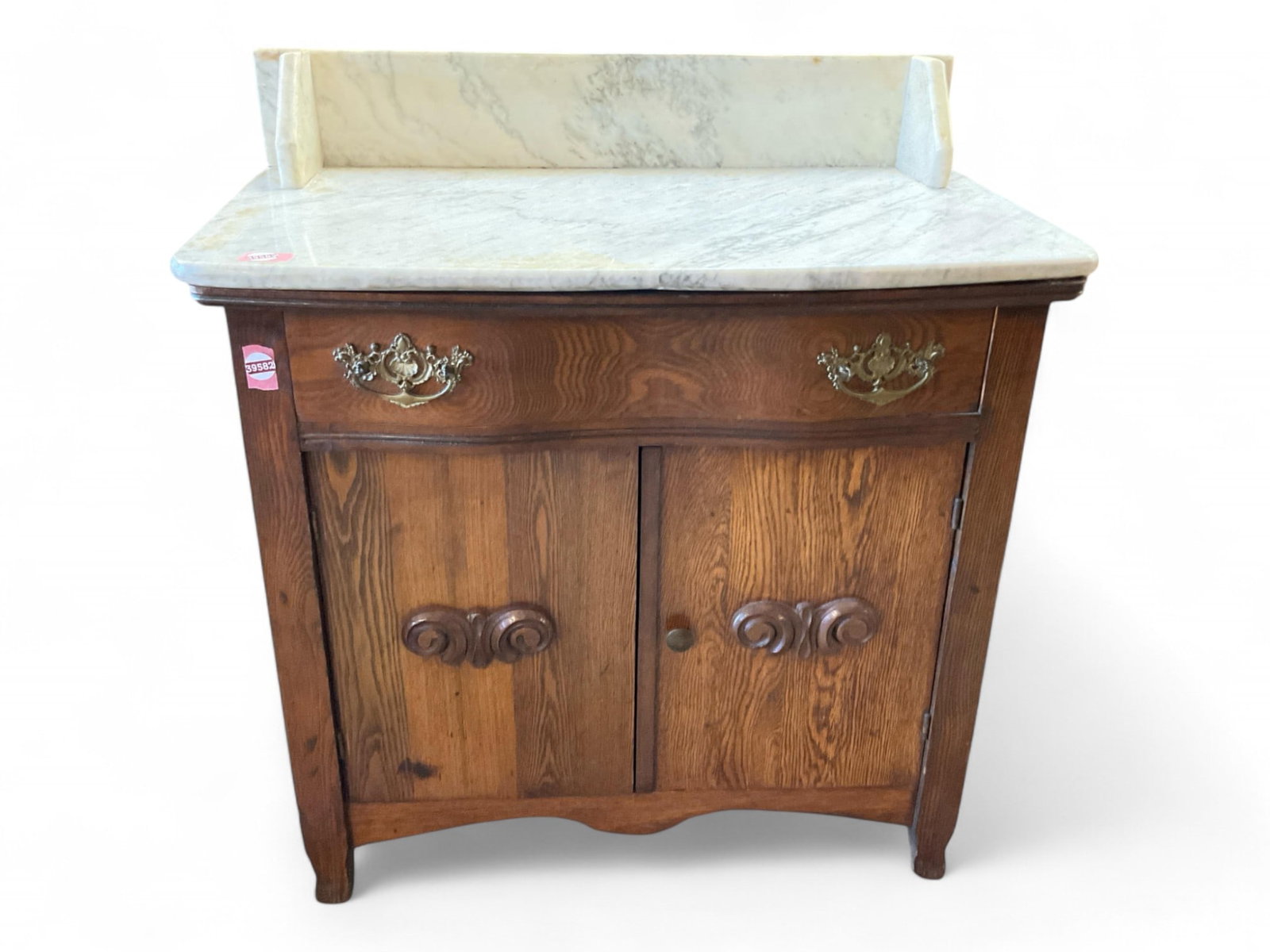 Marble Topped Oak Wash Stand 35 x 17 1/2 x 32 in. (88.9 x 44.5 x 81.3 cm.): Marble Topped Oak Wash Stand 35 x 17 1/2 x 32 in. (88.9 x 44.5 x 81.3 cm.)