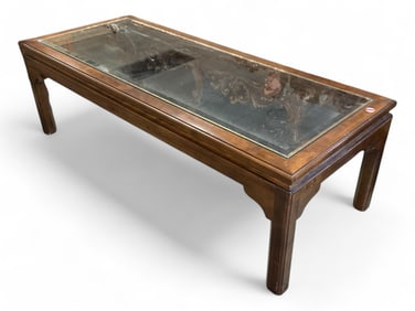 Wood & Glass Coffee Table 17 x 22 x 54 in. (43.2 x 55.9 x 137.2 cm.)