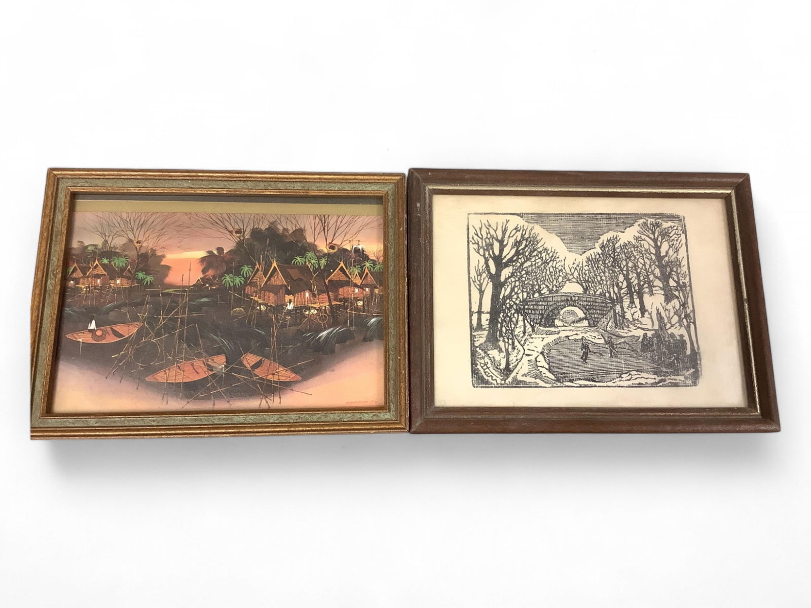 Small Signed Prints (2) 7.5" x 5.5": Small Signed Prints (2)Two prints. One is an etching of an outdoors scene. The name Starr is woven into the picture. The other is a waterside scene; possibly Thailand. Artist signature and date (1977)