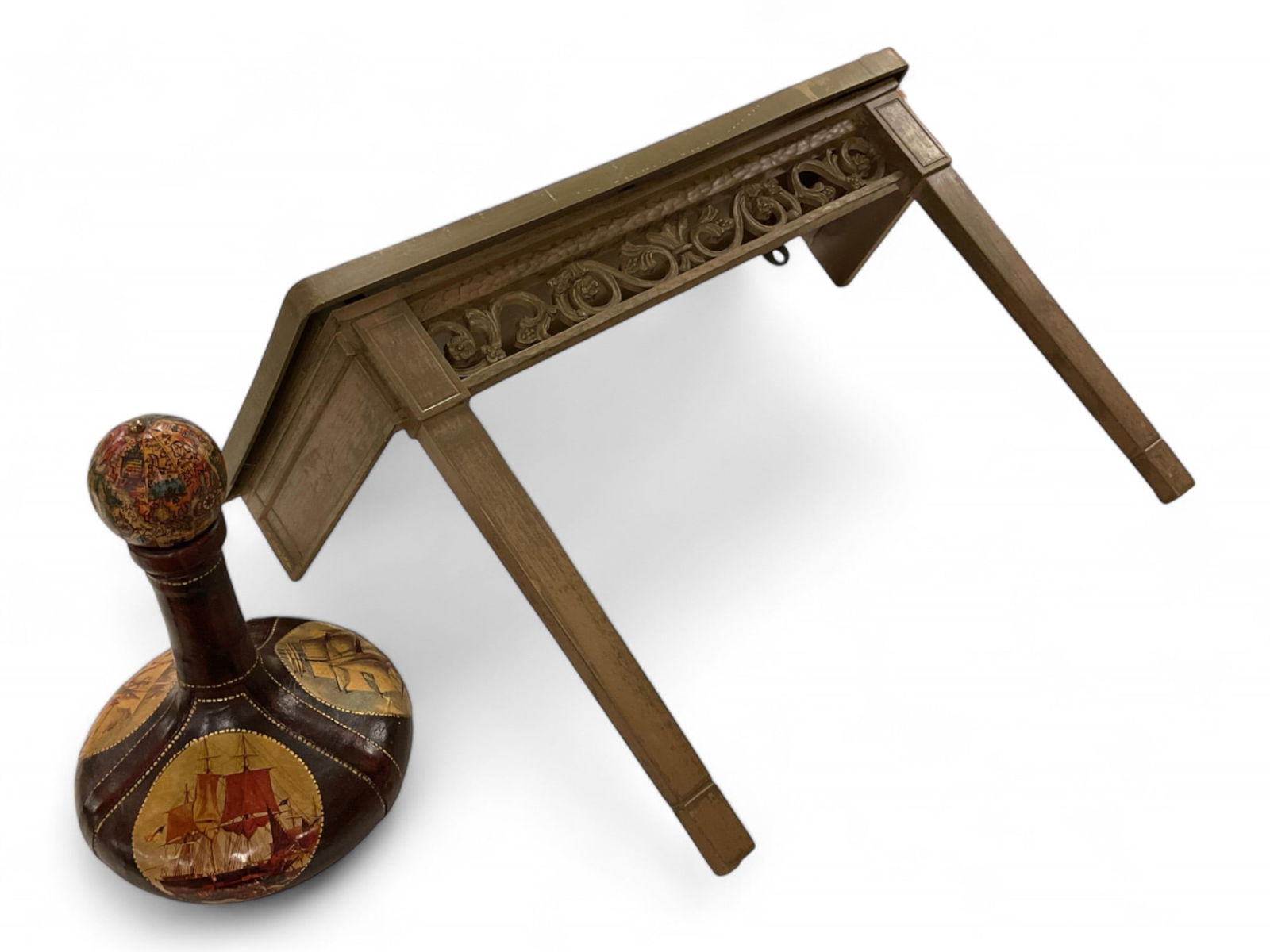 Italian Leather Wrapped Decanter and Small (2) Legged Console Stand (1 of 5)