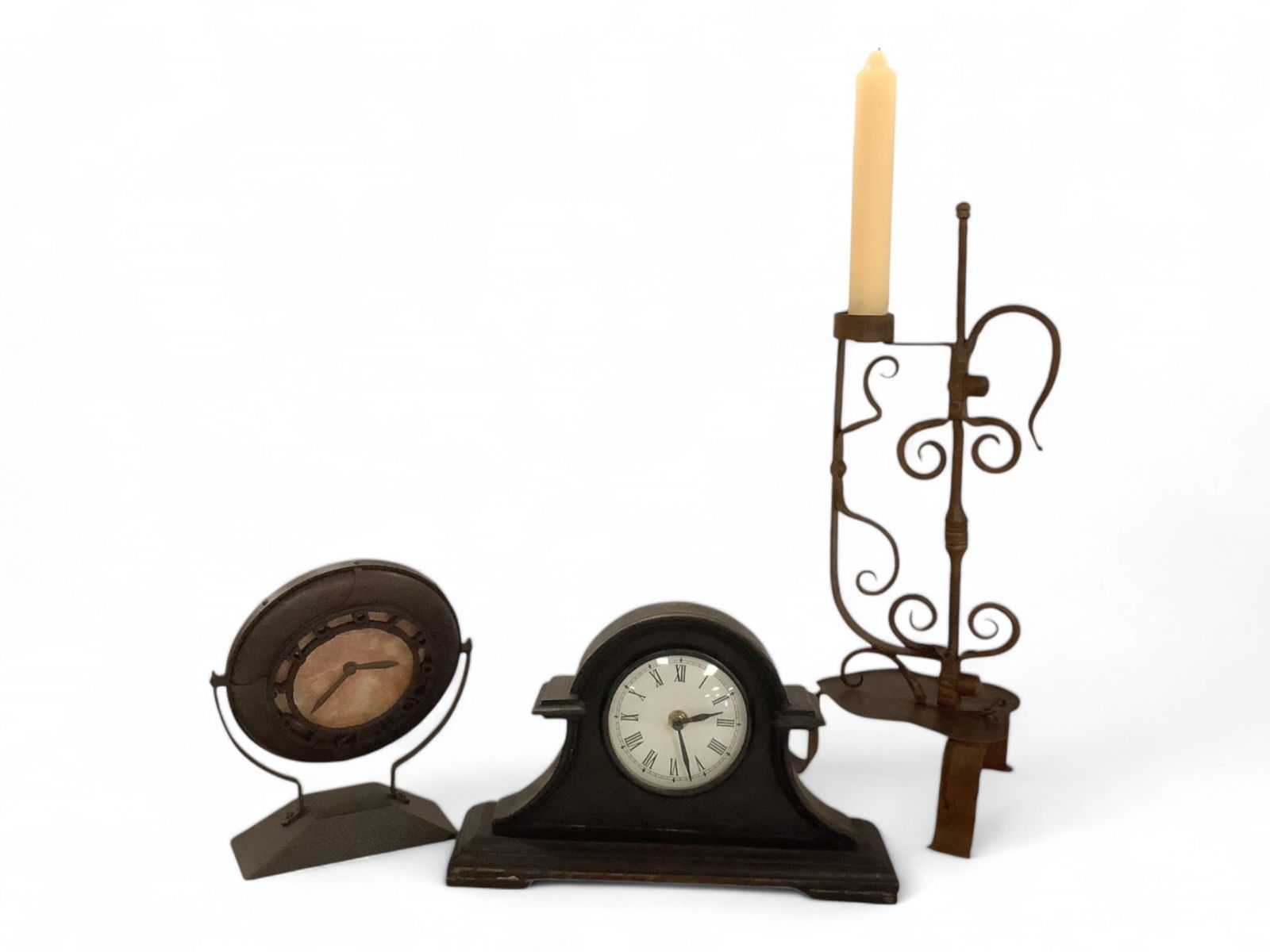 (2) Clocks & (1) Metal Candlestick (1 of 1)