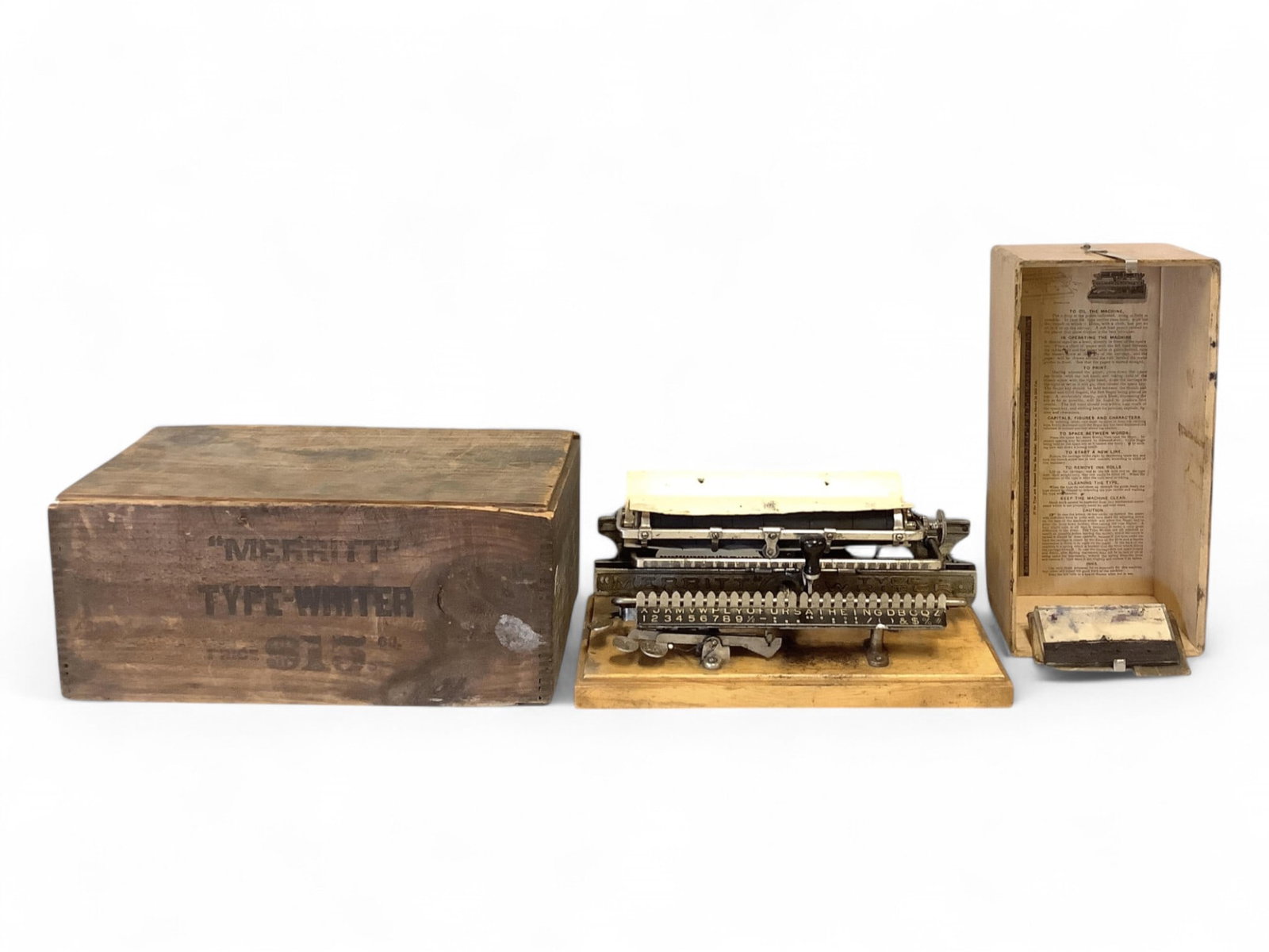 Very Early and Unusual Merritt Typewriter with Case, Original Wooden Box, and Ink Block (1 of 4)
