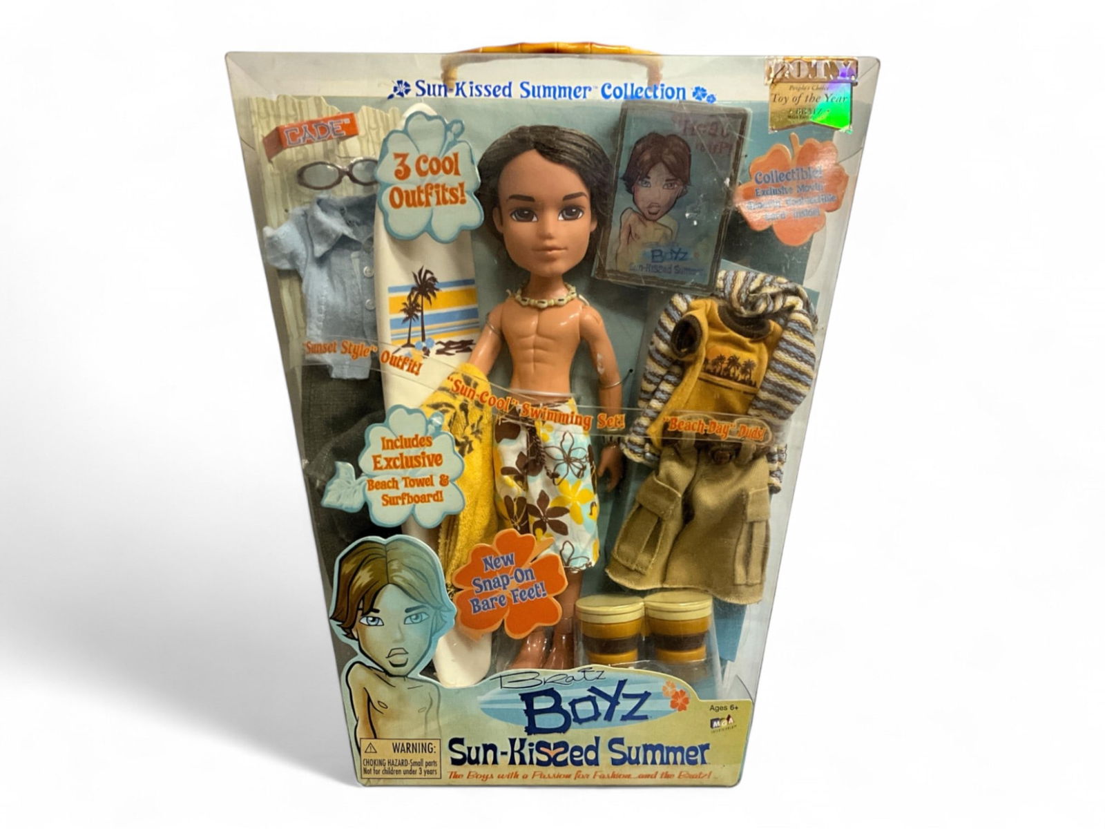 2004 Sun-Kissed Summer Collection Bratz Boyz Cade "Sun-Kissed Summer" People's Choice Toy of the: 2004 Sun-Kissed Summer Collection Bratz Boyz Cade "Sun-Kissed Summer" People's Choice Toy of the YearSunset style outfit, sun-cool swimming set, beach-day duds. Includes exclusive beach towel and surf