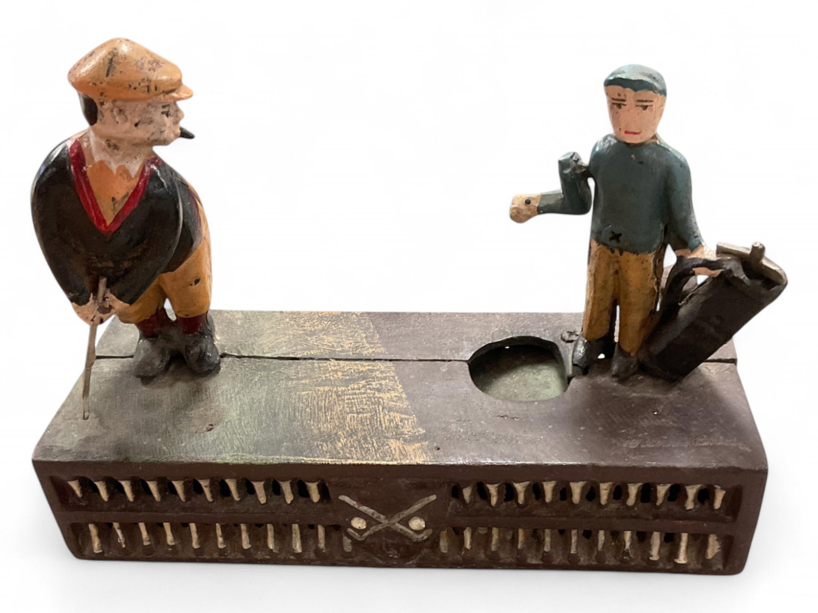 Reproduction Cast Iron Golfer Bank Measures 8.25" x 6.5" x 3". (1 of 3)