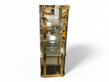 Mastercraft Brass & Glass Curio Cabinet 76 x 28 x 11 1/2 in. (193 x 71.1 x 29.2 cm.)