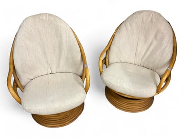 (2) Bamboo Swivel Chairs 36 in. (91.4 cm.)