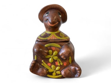 Pottery Turtle Cookie Jar w/ Hat | Vintage 1970s 12.75"T x 8.25"W