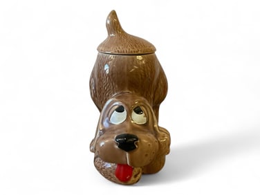 Vintage McCoy Pottery 0272 Thinking Hound Puppy Dog Cookie Jar and Lid 0.75"T x 8"W