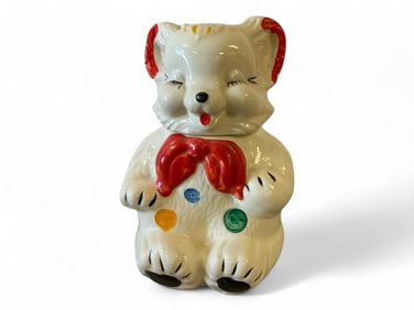 Vintage 50's American Bisque Polka Dotted Sitting Bear Cookie Jar 12"T x 7.5"W