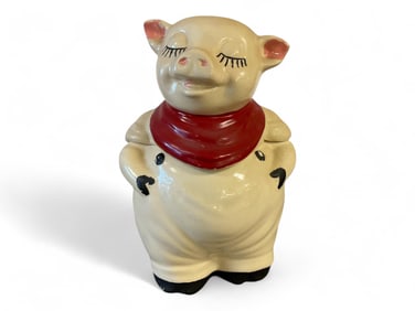 Antique 1940's Shawnee Pottery Smiling Pig with Scarf Cookie Jar 12"H x 8"W