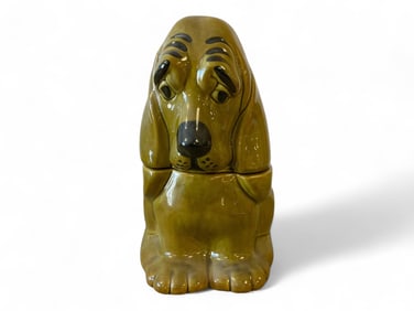 1970s Avocado Green Hound Dog Cookie Jar 2.5"T x 7"W