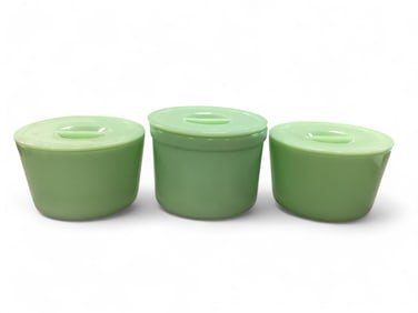 Jeannette Jadeite Uranium Glass Refrigerator Containers with Lids