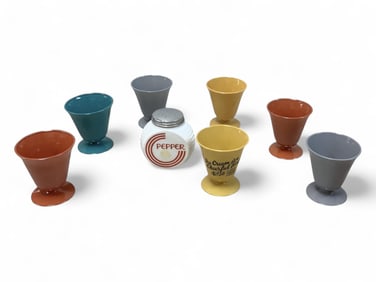 Vintage Hazel Atlas Assorted Colored Ice Cream Dishes, Includes "Ice Cream is a Cheerful Food" Dish