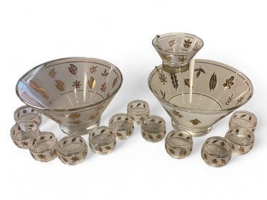 Punch Bowl, a Dozen Cups, and a Chip and Dip Bowl Cups measure 3" diameter, largest platter bowl