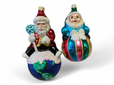 Christopher Radko It's a Stardust World (Santa) and Clown A'Round Glass Christmas Ornaments