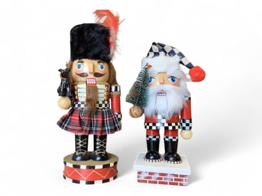 Mackenzie Childs Tartastic Scottish and Rooftop Santa Nutcrackers