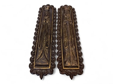 Pair of Carved King and Queen Wall Plaques 30" tall