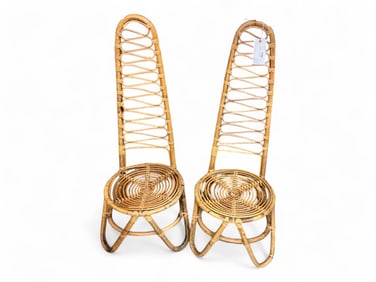 (2) Mid-Century Bamboo Fireplace Chairs 47 in. (119.4 cm.)