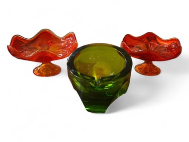 (2) Footed Petal Bowls & (1) Free Form Ashtray Bowls have 7" diameter