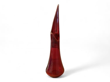 Large Ruby Red w/ Yellow Rim Swung Glass Vase
