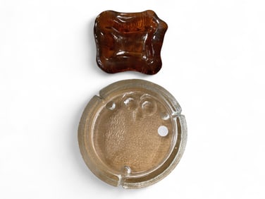 Freeform Amber Bowl / Ashtray and Blenko Owl Ashtray