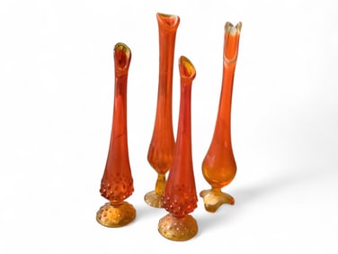 (4) Amberina Swung Vases 10" - 12.5" tall