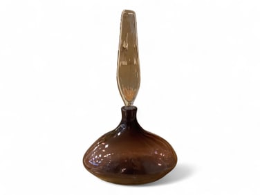 Blenko Glass Modern Amethyst Decanter with Clear Stopper 17" tall, including stopper