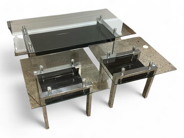 Mid-Century Modern Style Chrome & Glass Modernist Table Set
