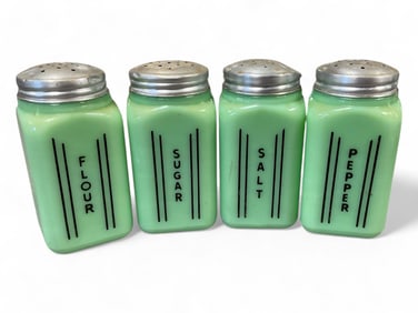 Jadeite Green Glass Shaker Containers With lid 5" tall