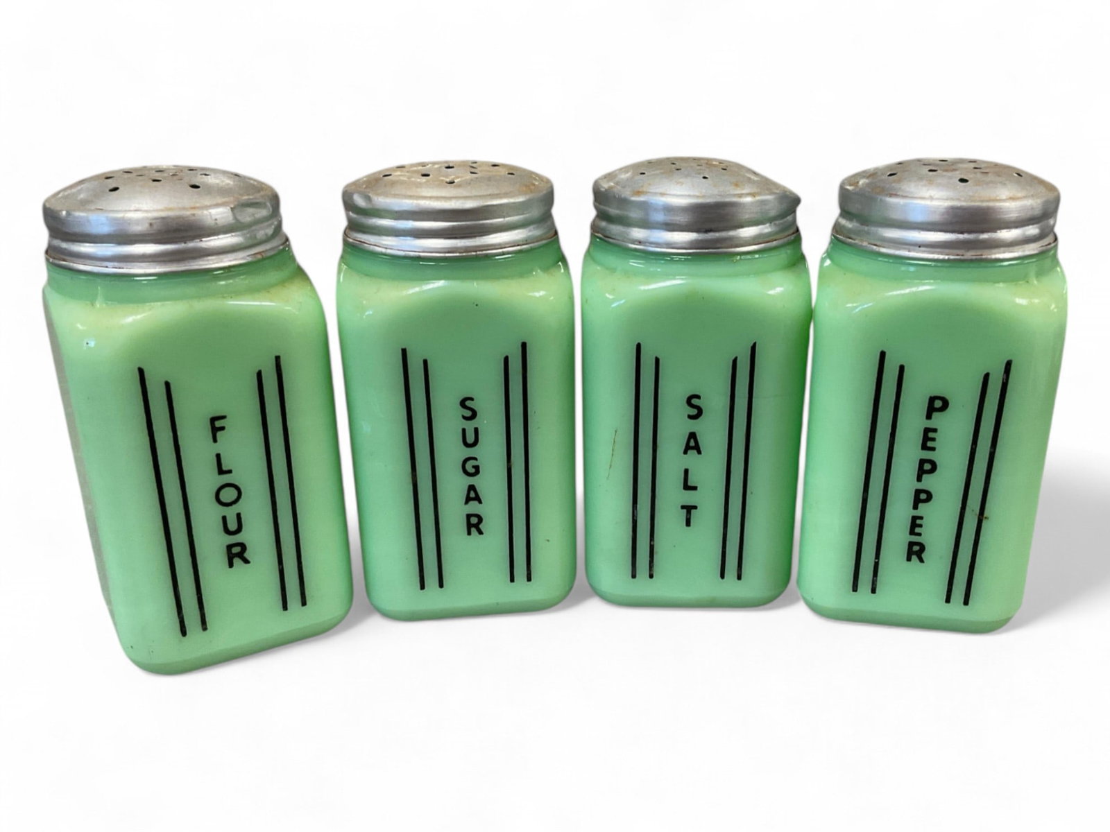 Jadeite Green Glass Shaker Containers With lid 5" tall (1 of 5)